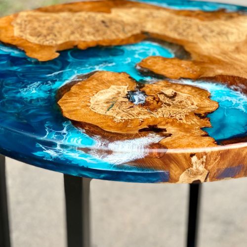 Burr Oak Globe Resin Side Table