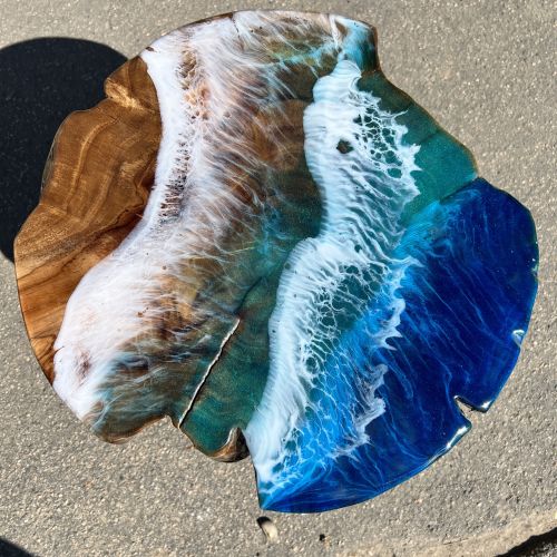 Teak & Resin Ocean Art Side Table