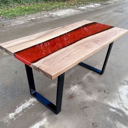 Walnut & Red Lava River Dining Table