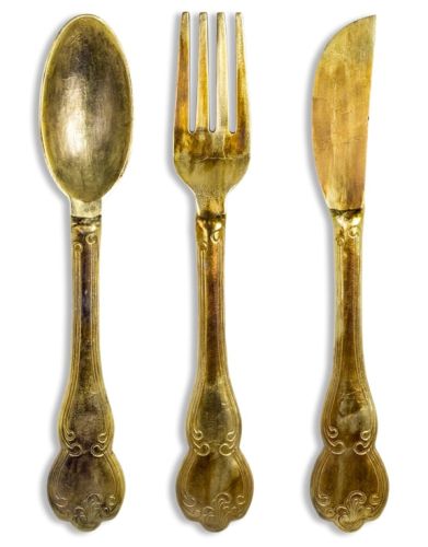 Antique Gold Aluminium Knife, Fork & Spoon Wall Decor