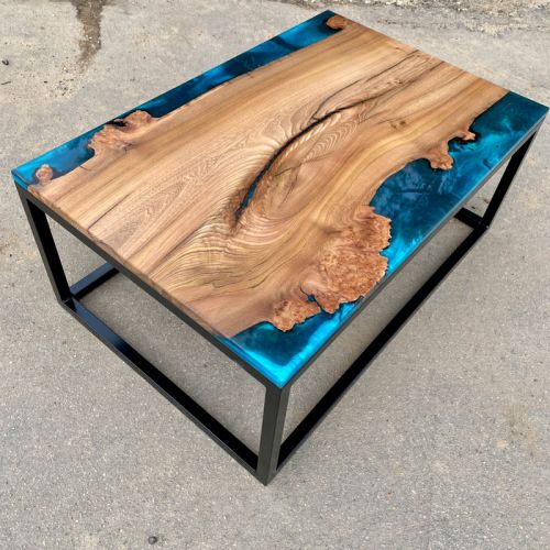 Single Slab Elm & Reef Blue Coffee Table