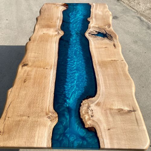 Live Edge Oak River Table Reef Blue