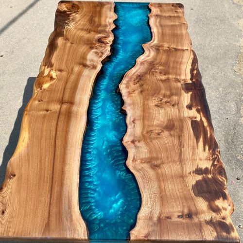 Live Edge Elm & Reef Blue River Dining Table