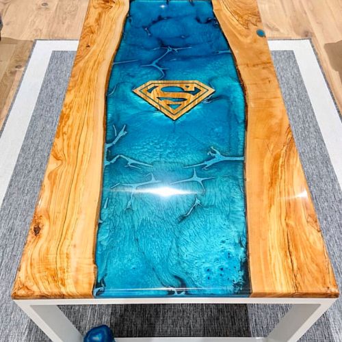 Olive Wood & Resin River Coffee Table  Superman!