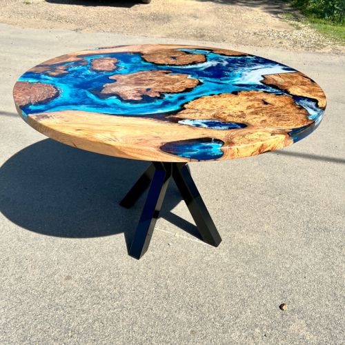 Burr Elm Islands Circular Resin Dining Table