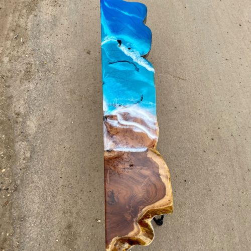 Teak & Resin Ocean Art Low Console Table