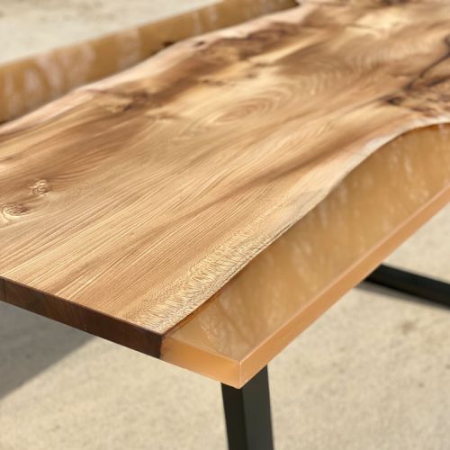 Burr Elm & Transluscent Mocha Resin Dining Table 2