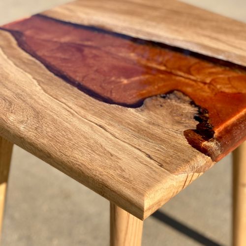 Bespoke Pair of Copper & Burr Oak Side Tables