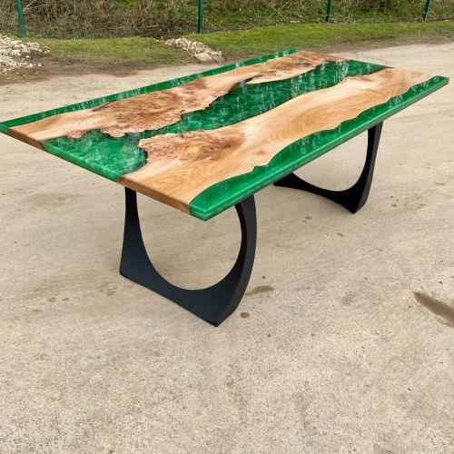 Elm & Kryptonite Green Resin River Dining Table Resin To Outers