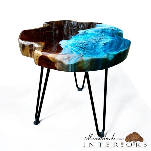 Teak & Resin Ocean Art Side Table