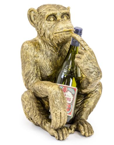 Antiqued Gold Sitting Monkey Figure / Bottle Holder