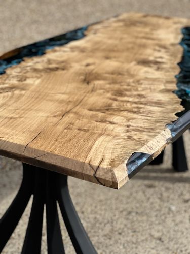 Burr Oak & Midnight Sea Resin Dining Table