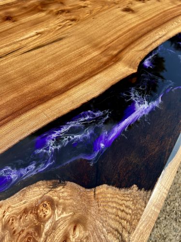 Burr Elm & Deep Purple Sea River Dining Table