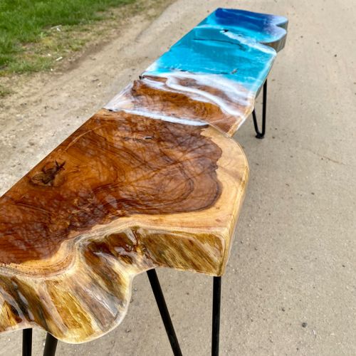 Teak & Resin Ocean Art Low Console Table