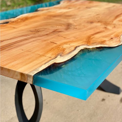 Yew Single Slab River Dining Table Glacier Blue