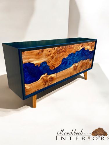 River Sideboard Burr Elm & Multi Blue Resin