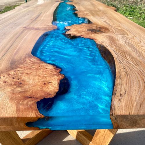 Elm Burr & Reef Blue River Dining Table