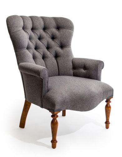 Pewter Herringbone Button-back Occasional Chair