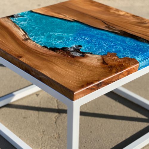 Burred Elm Resin River Coffee Table Ocean Effect