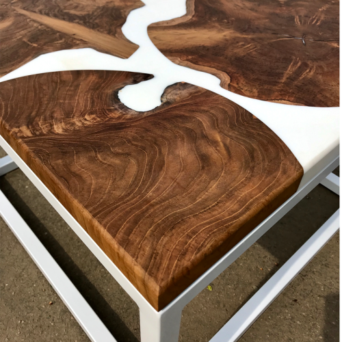 Teak Discs & White Resin Coffee Table (60x60)