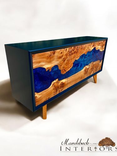 River Sideboard Burr Elm & Multi Blue Resin