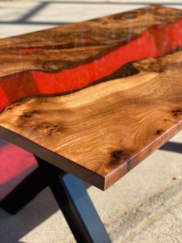 Elm & Clear Red Resin Dining Table