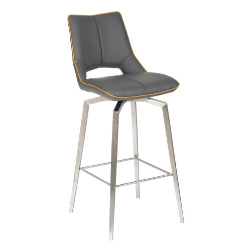 Mako Swivel Self-returning Leather Effect Bar Stool, Graphite Grey