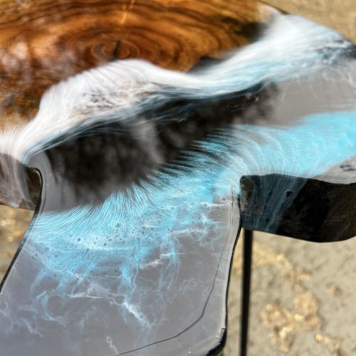 Teak & Resin Ocean Art Side Table