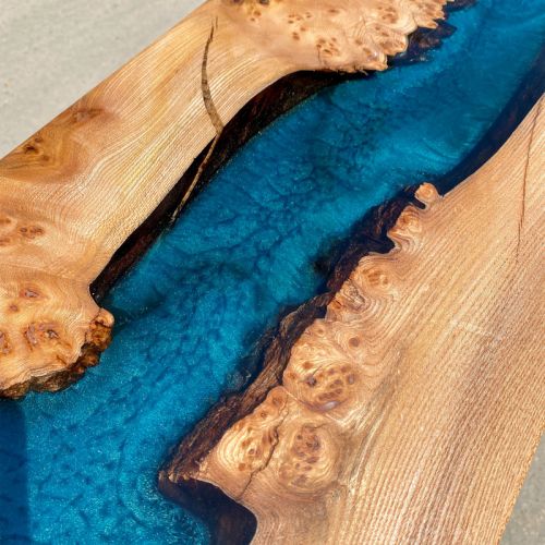 Burr Elm & Reef Blue Console Table