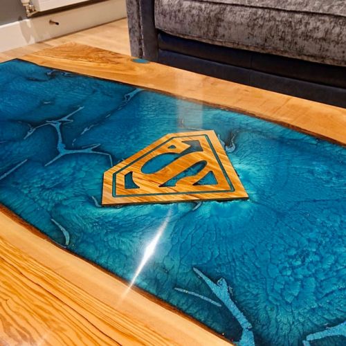 Olive Wood & Resin River Coffee Table  Superman!
