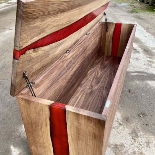 Walnut & Red Lava River Storage Bench