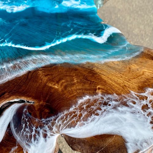 Teak & Resin Ocean Art Coffee Table