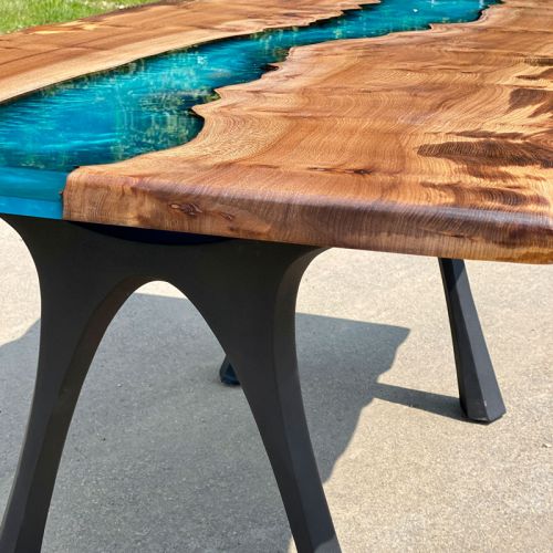 Live Edge Elm & Reef Blue River Dining Table