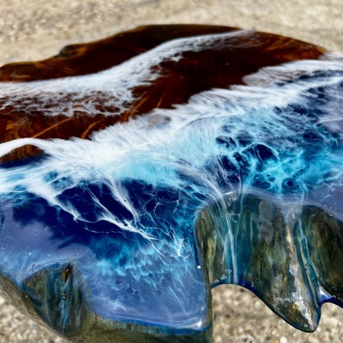 Teak & Resin Ocean Art Side Table