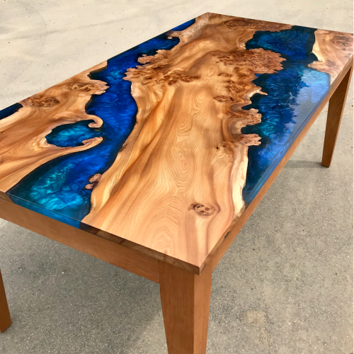 Burr Elm & Resin River Dining Table