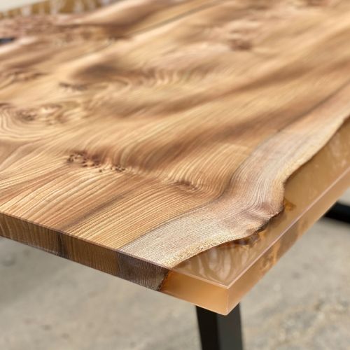 Burr Elm & Transluscent Mocha Resin Dining Table 1