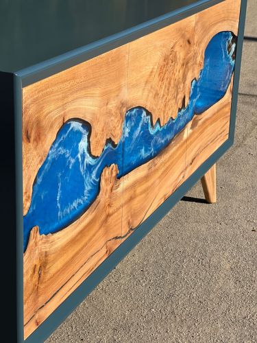 River Sideboard Burr Elm & Ocean Art