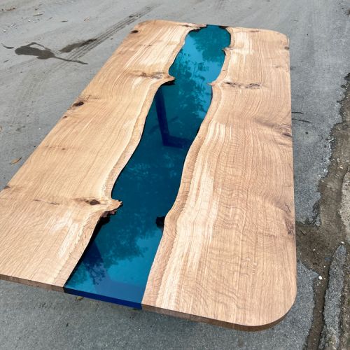 Clear Blue River Dining Table in Oak