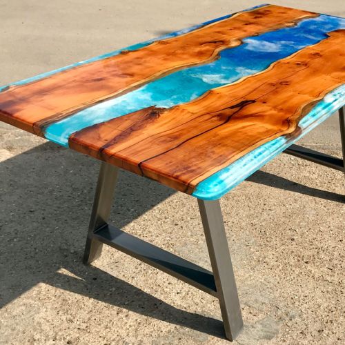 Sea Theme Yew & Resin River Dining Table