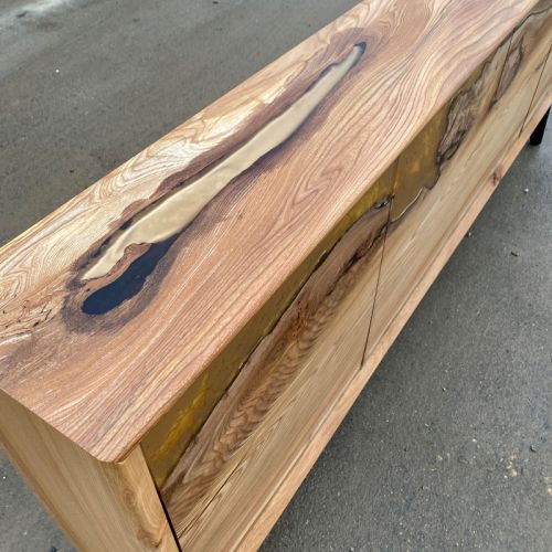 Solid Elm Sideboard with Molten Gold Doors