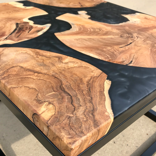 Teak Discs & Dark Grey Resin Coffee Table (60x60)