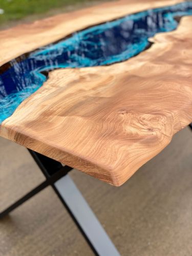 Live Edge Elm Deep Sea River Dining Table