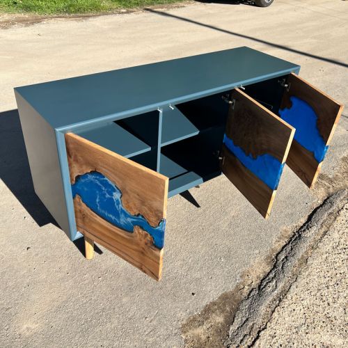 River Sideboard Burr Elm & Ocean Art