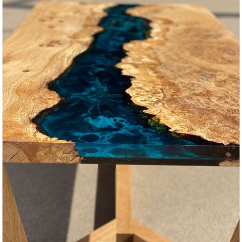 Burred Oak & Galactic Blue Resin Coffee Table