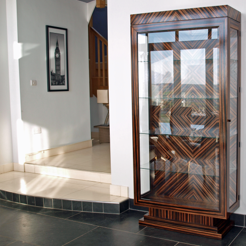 Bespoke Feathered Ebony Art Deco Display Cabinet