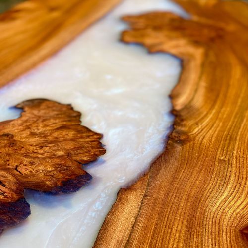 Burr Elm & Ghost Blue Resin Desk