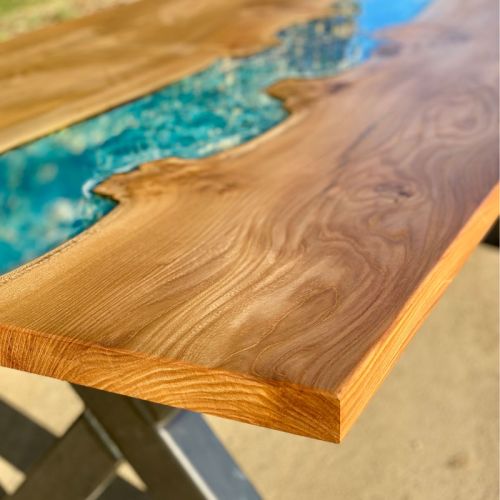 Burr Elm & Ocean Art Large River Dining Table