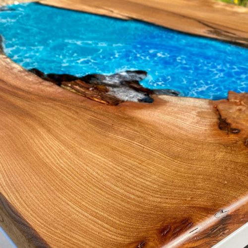 Burred Elm Resin River Coffee Table Ocean Effect