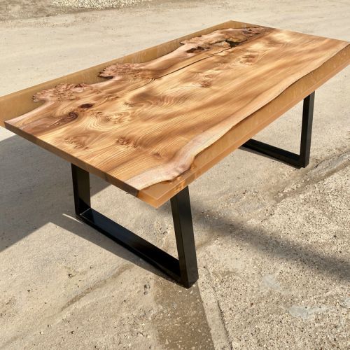 Burr Elm & Transluscent Mocha Resin Dining Table 1