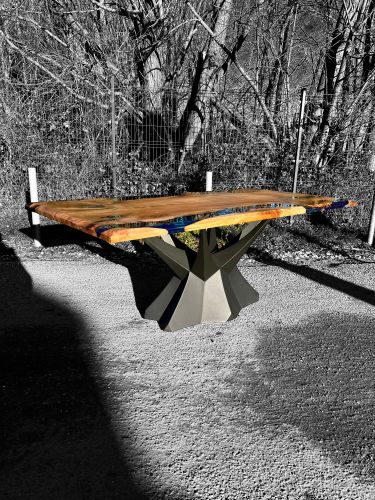 Ancient Elm & Multi Blue River Dining Table